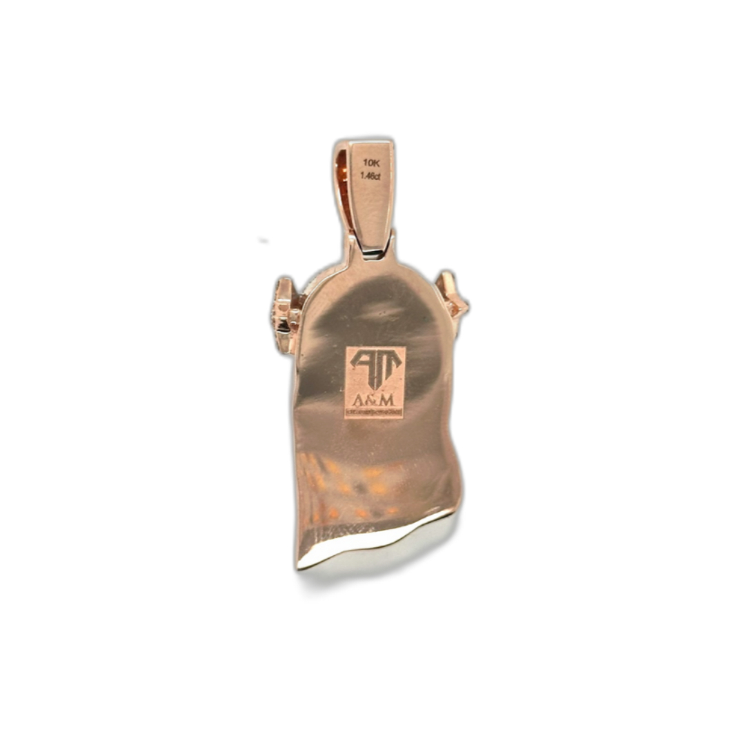 10K Rose Gold Jesus Head Diamond Pendant 1.46 CT 1.70"