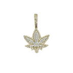10K Yellow Gold Marijuana Leaf Diamond Pendant 1.59 CT 1.5"