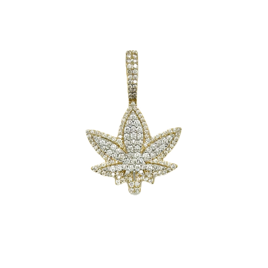 10K Yellow Gold Marijuana Leaf Diamond Pendant 1.59 CT 1.5