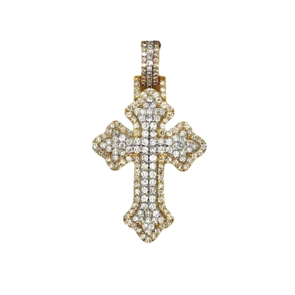 10K Two-Tone Gold Gothic Diamond Cross Pendant 1.61 CT 1.7"