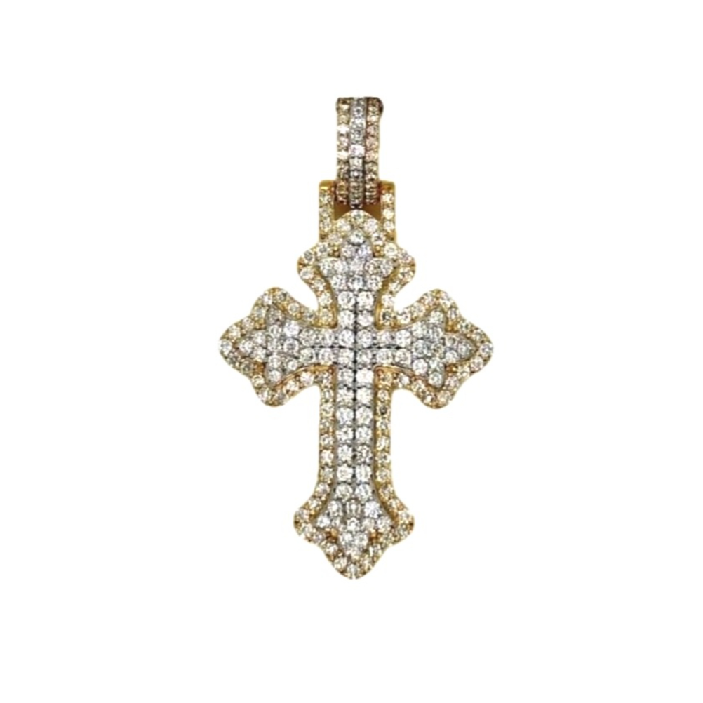 10K Two-Tone Gold Gothic Diamond Cross Pendant 1.61 CT 1.7