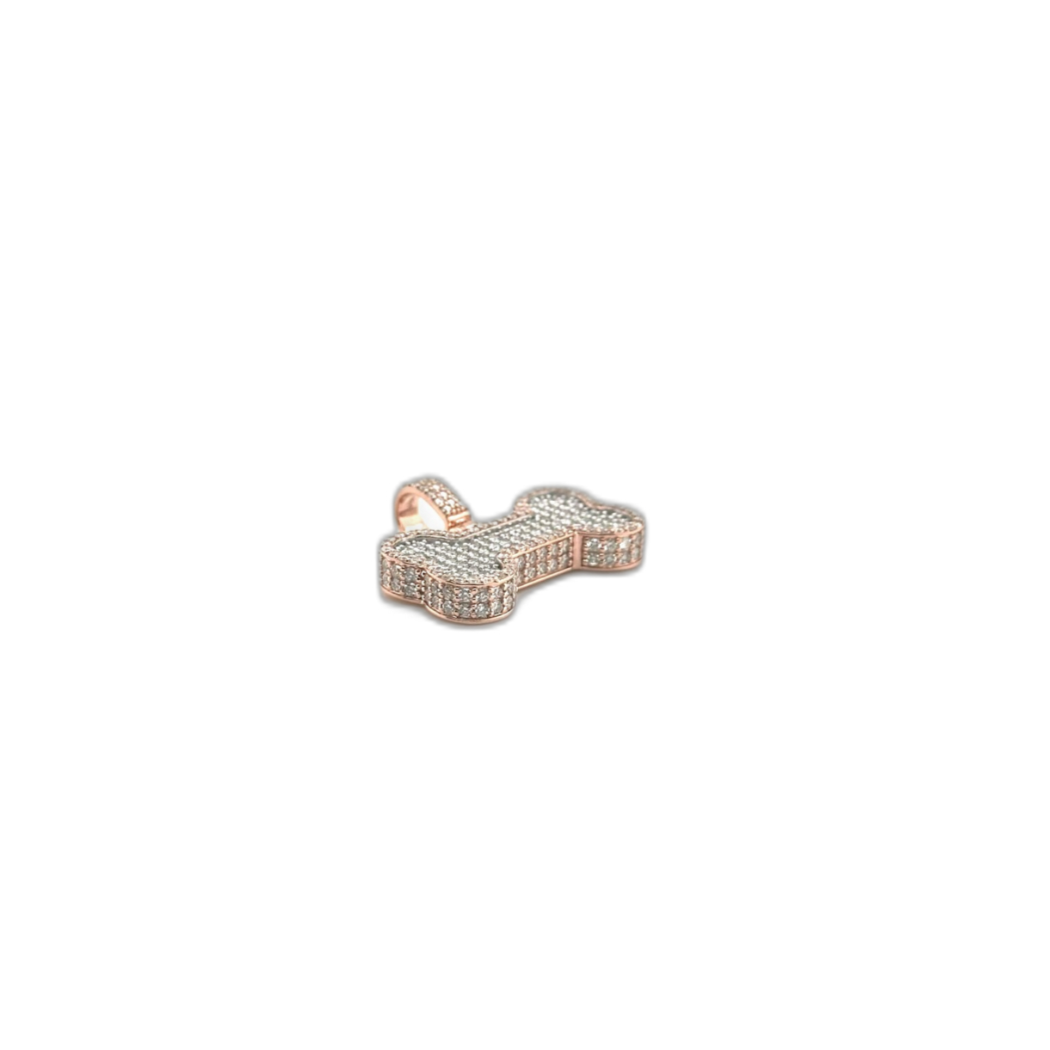 10K Rose Gold Dog Bone Diamond Pendant 1.69 CT 0.85"