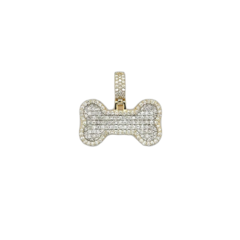 10K Yellow Gold Dog Bone Diamond Pendant 1.70 CT 0.85"