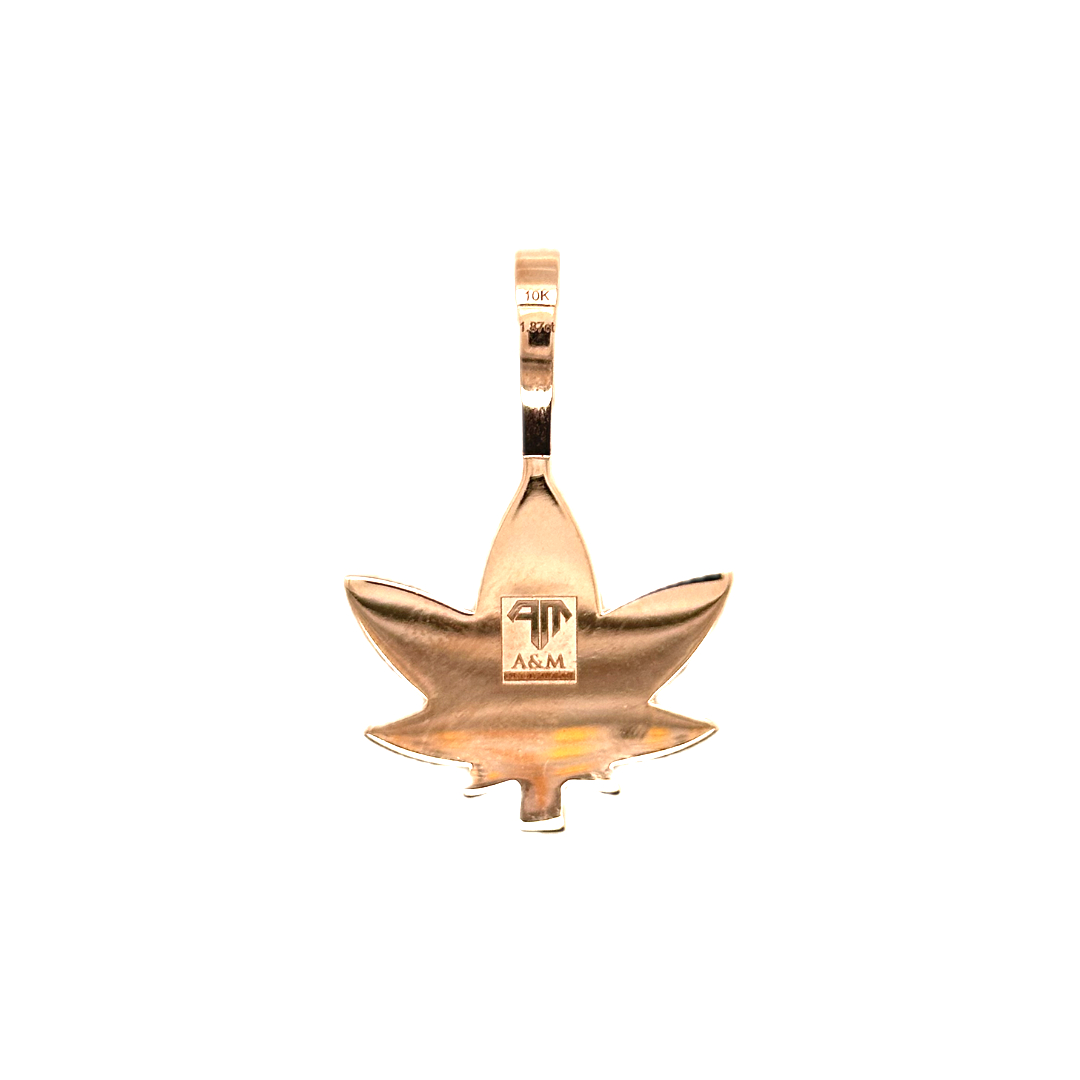 10K Rose Gold Marijuana Leaf Diamond Pendant 1.87 CT 1.5"