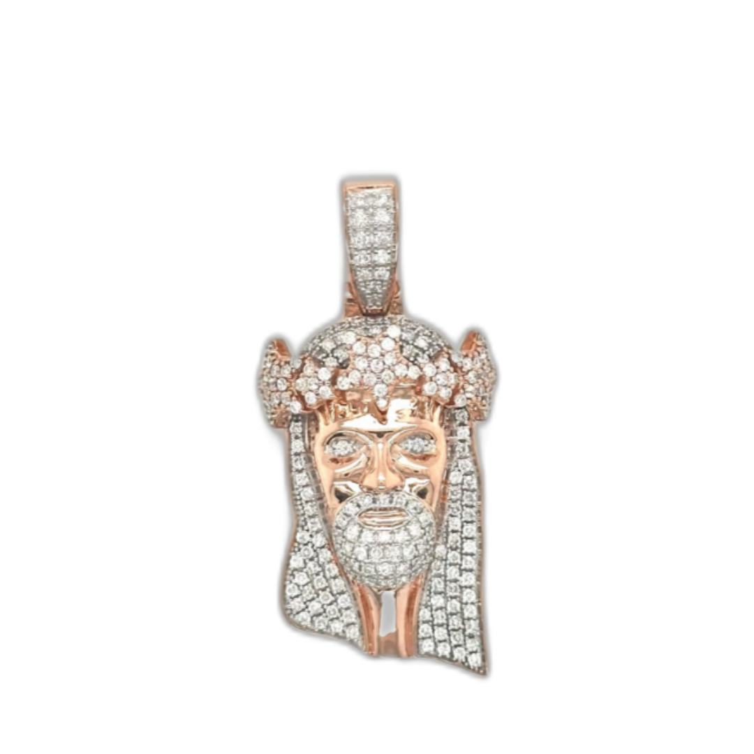 10K Rose Gold Jesus Head Diamond Pendant 1.46 CT 1.70"