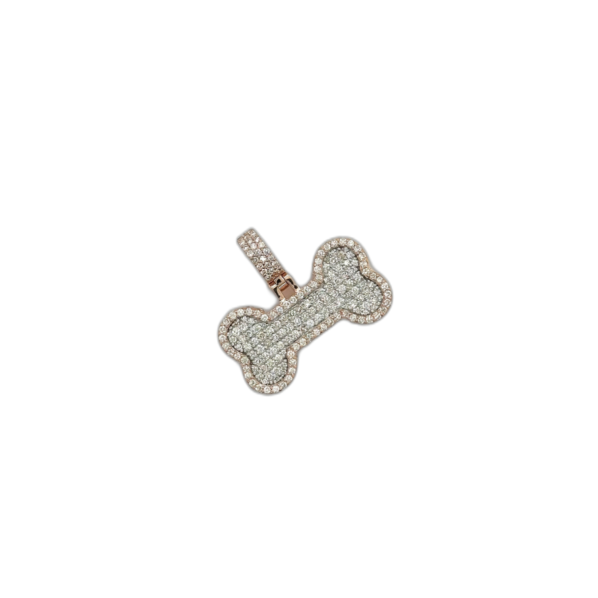 10K Rose Gold Dog Bone Diamond Pendant 1.69 CT 0.85"