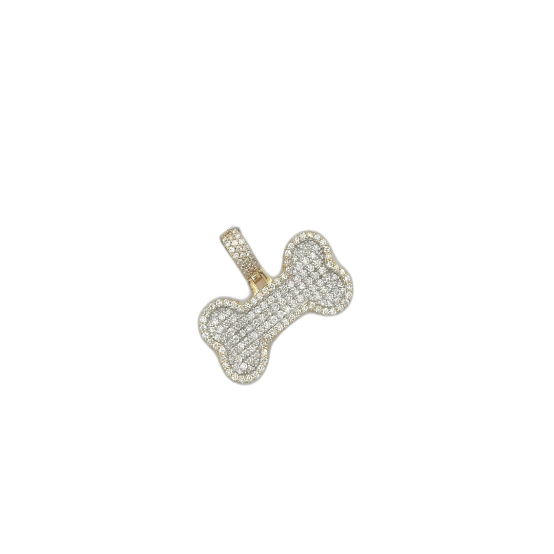 10K Yellow Gold Dog Bone Diamond Pendant 1.70 CT 0.85"