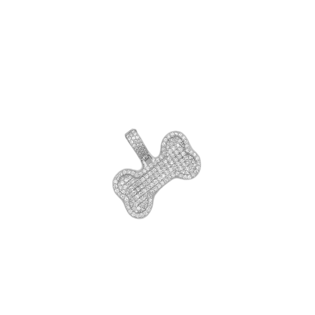 10K White Gold Dog Bone Diamond Pendant 1.72 CT 0.85"