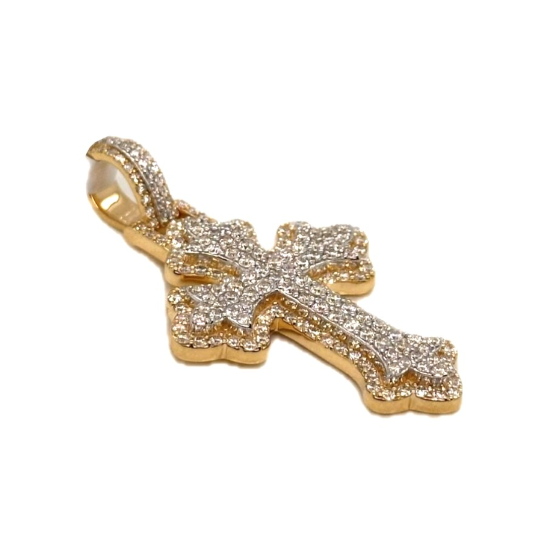 10K Two-Tone Gold Gothic Diamond Cross Pendant 1.61 CT 1.7"