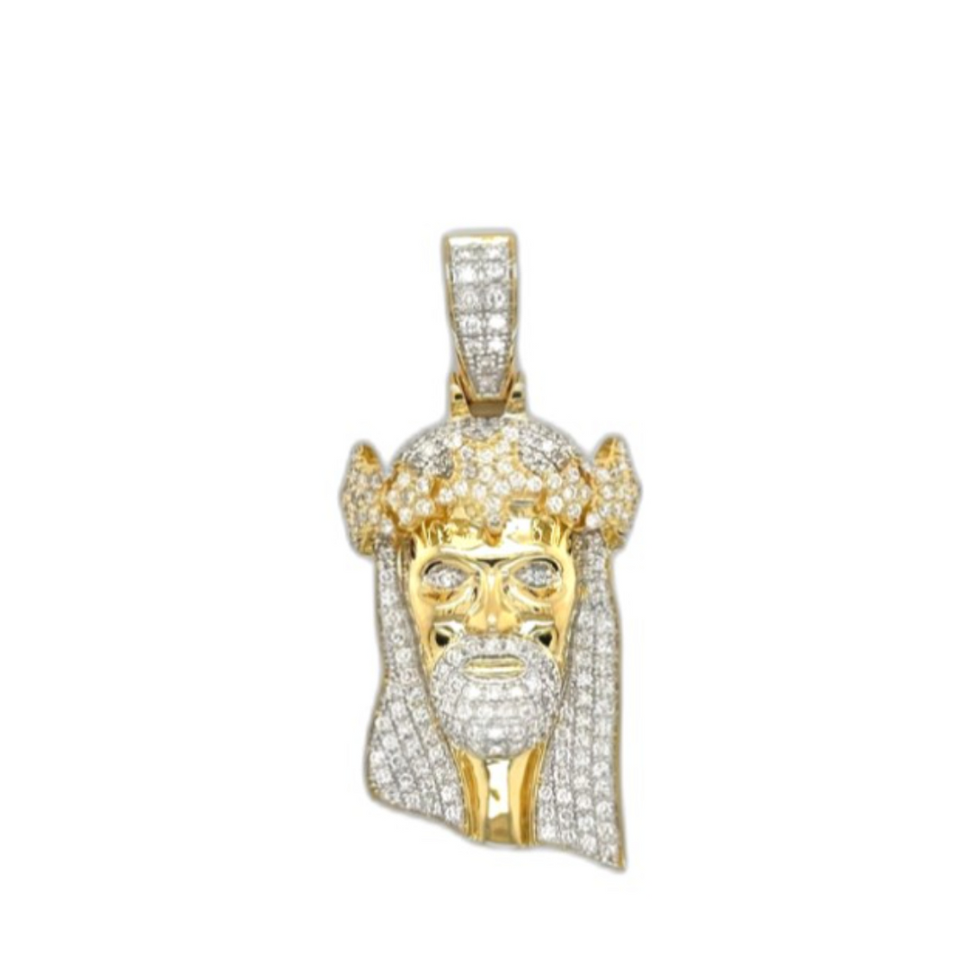 10K Yellow Gold Jesus Head Diamond Pendant 1.22 CT 1.70