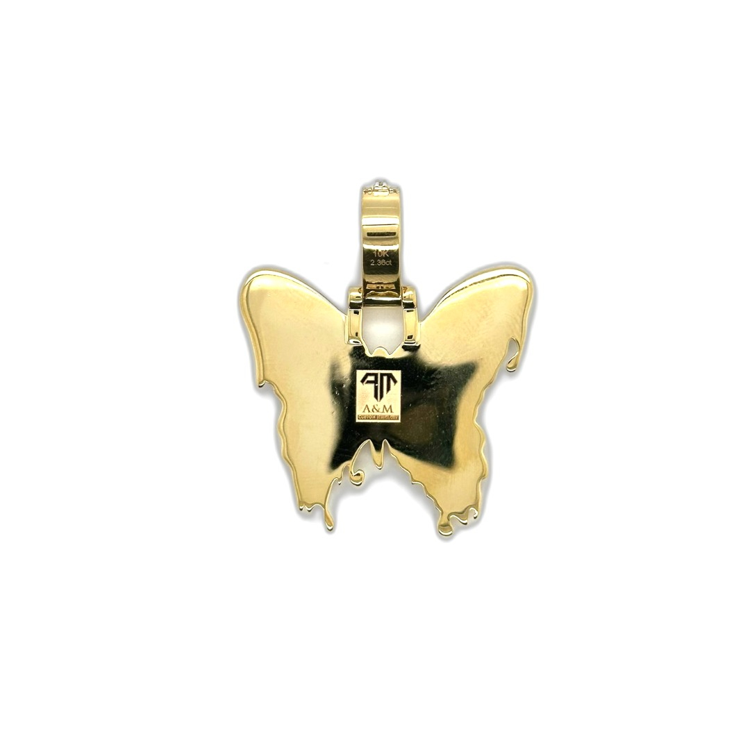 Ladies 10K Yellow Gold Butterfly Diamond Pendant 2.36 CT 1.72"