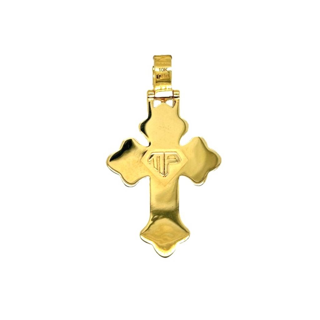 10K Two-Tone Gold Gothic Diamond Cross Pendant 1.61 CT 1.7"