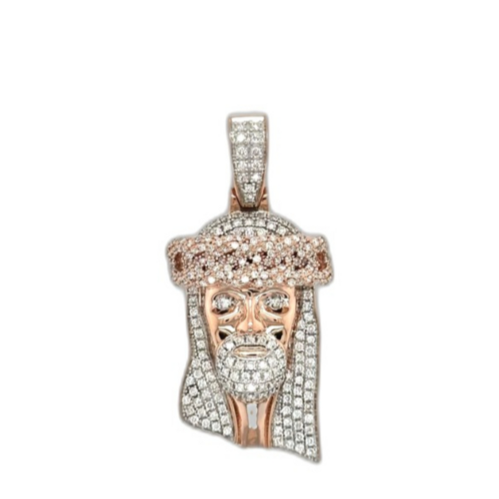 10K Rose Gold Jesus Head Diamond Pendant 1.36 CT 1.71"