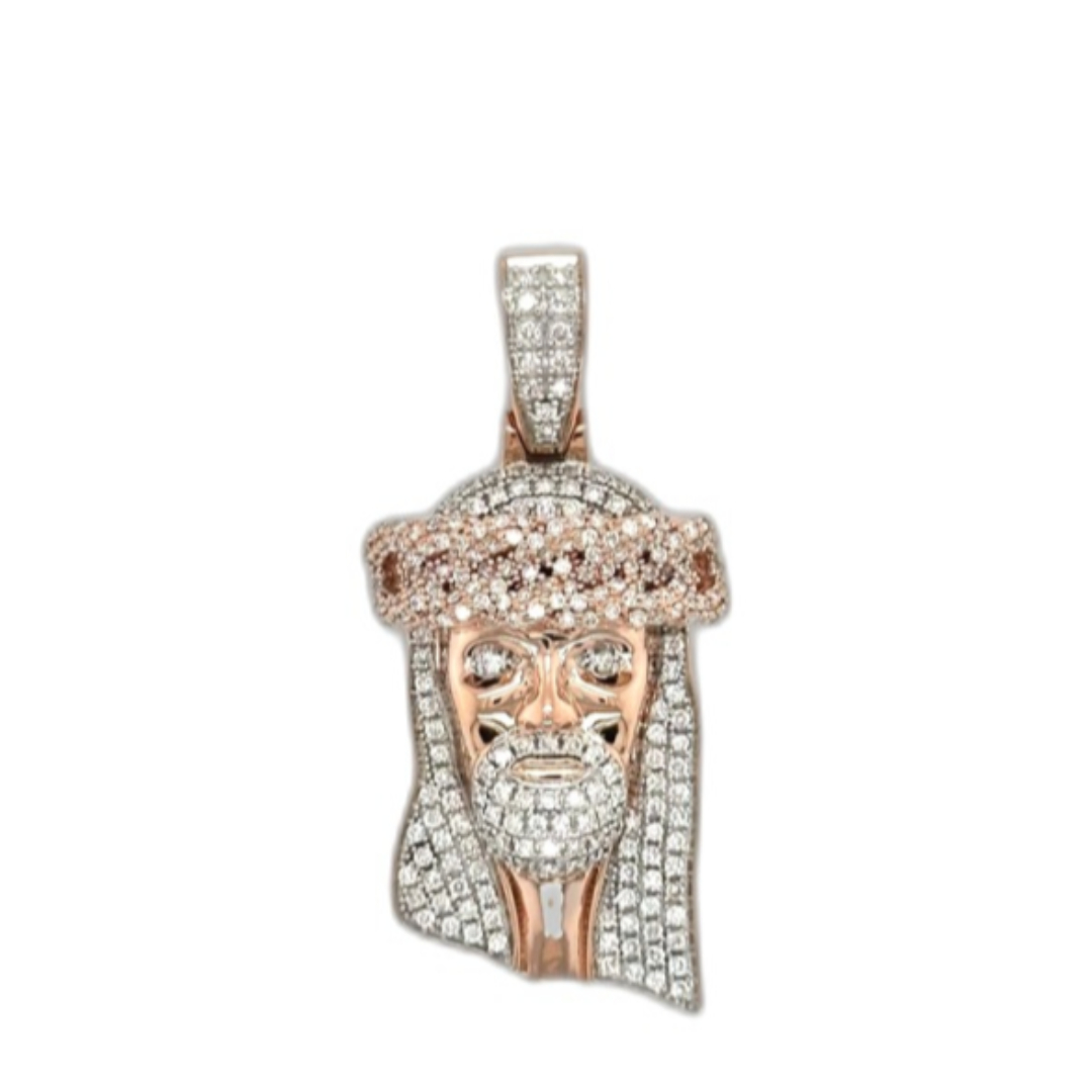 10K Rose Gold Jesus Head Diamond Pendant 1.36 CT 1.71"