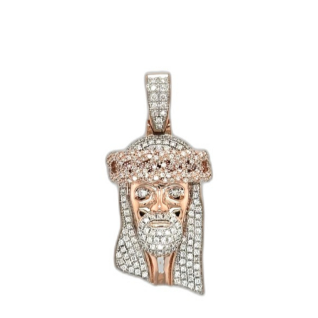 10K Rose Gold Jesus Head Diamond Pendant 1.36 CT 1.71