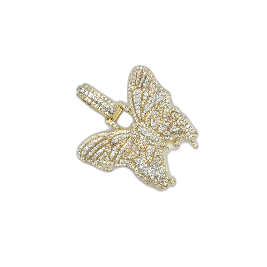 Ladies 10K Yellow Gold Butterfly Diamond Pendant 2.36 CT 1.72"