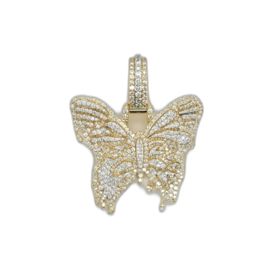 Ladies 10K Yellow Gold Butterfly Diamond Pendant 2.36 CT 1.72"