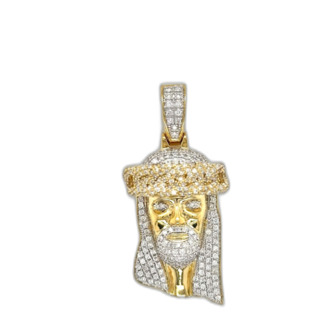 10K Yellow Gold Jesus Head Diamond Pendant 1.35 CT 1.71"