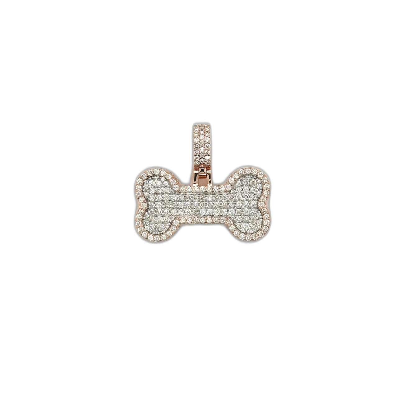 10K Rose Gold Dog Bone Diamond Pendant 1.69 CT 0.85"