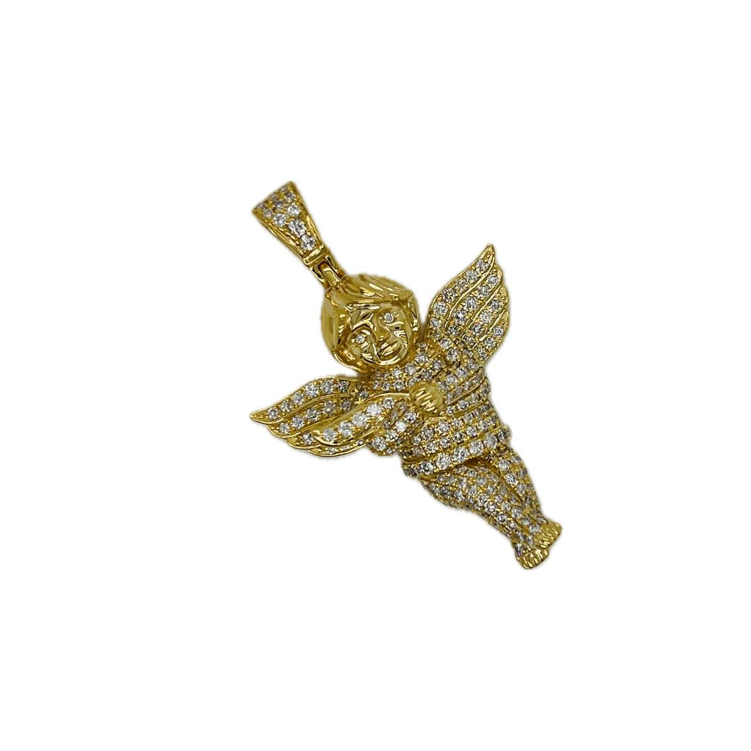 10K Yellow Gold Angel Cherub Diamond Pendant 1.67 CT 1.74"