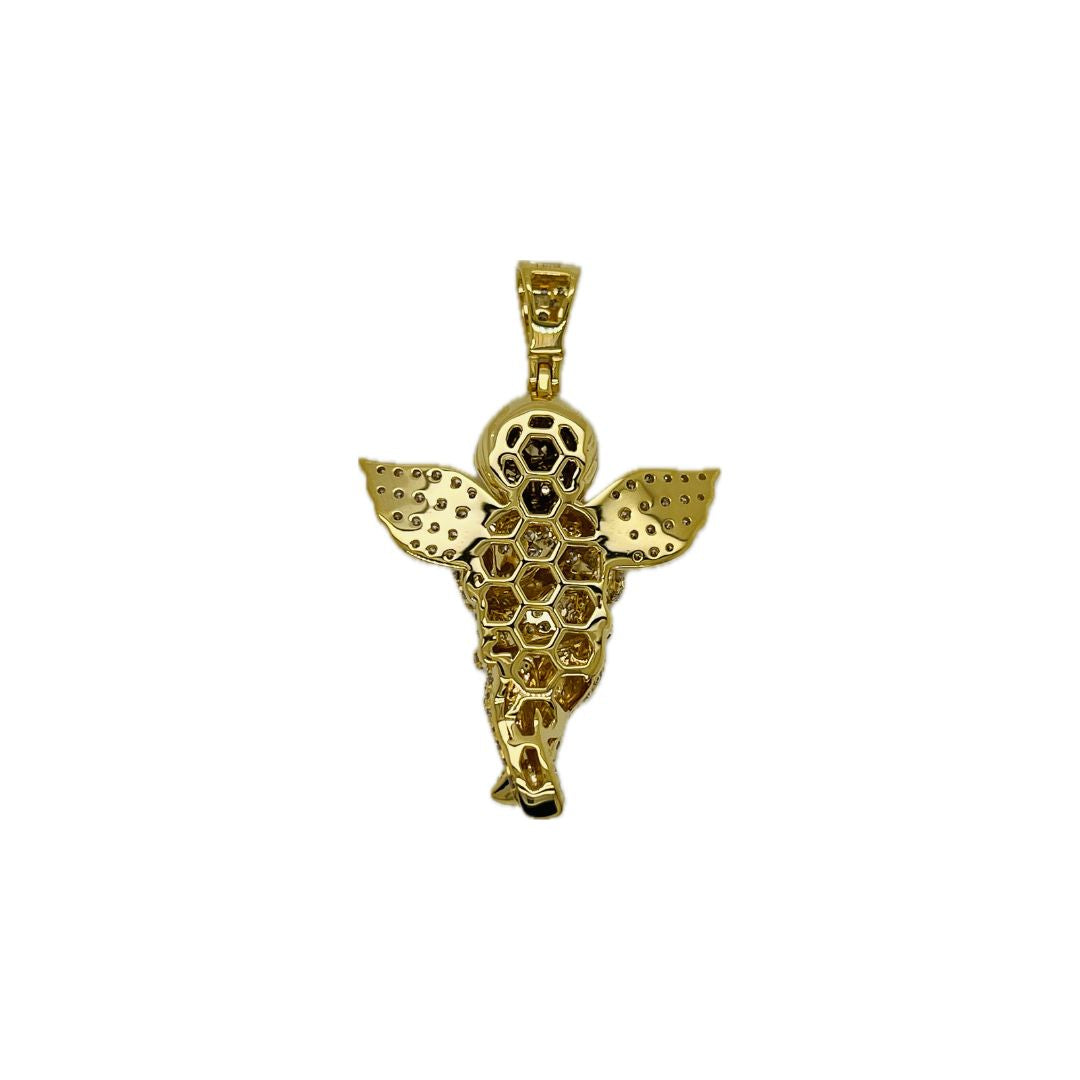 10K Yellow Gold Angel Cherub Diamond Pendant 1.67 CT 1.74"