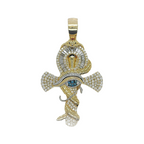 10K Yellow Gold Snake and Eye of Horus Ankh Diamond Cross Pendant 1.81 CT 2.25"