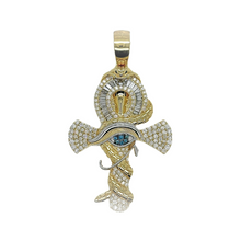 Load image into Gallery viewer, 10K Yellow Gold Snake and Eye of Horus Ankh Diamond Cross Pendant 1.81 CT 2.25&quot;
