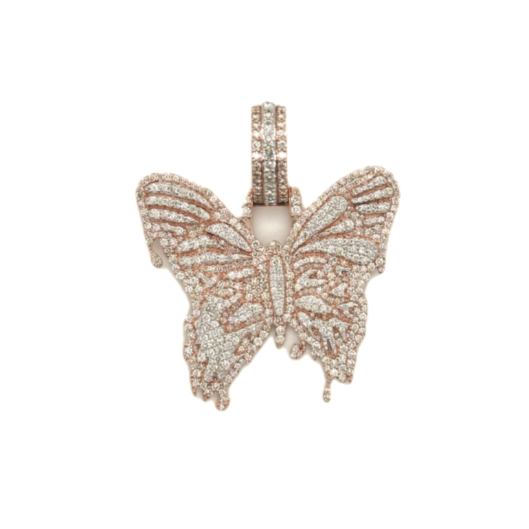 Ladies 10K Rose Gold Butterfly Diamond Pendant 2.26 CT 1.72