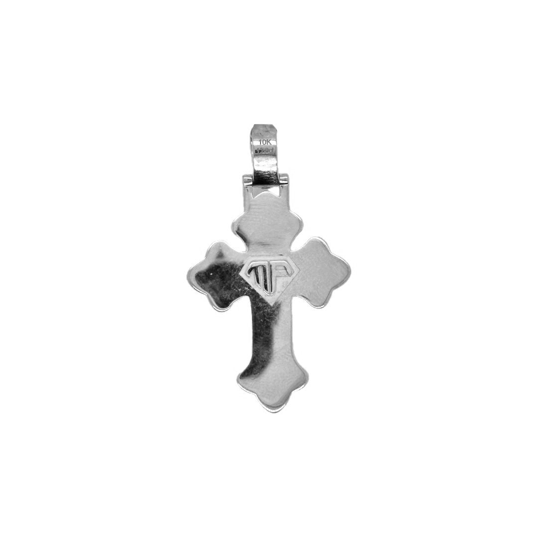 10K White Gold Gothic Diamond Cross Pendant 1.65 CT 1.7"