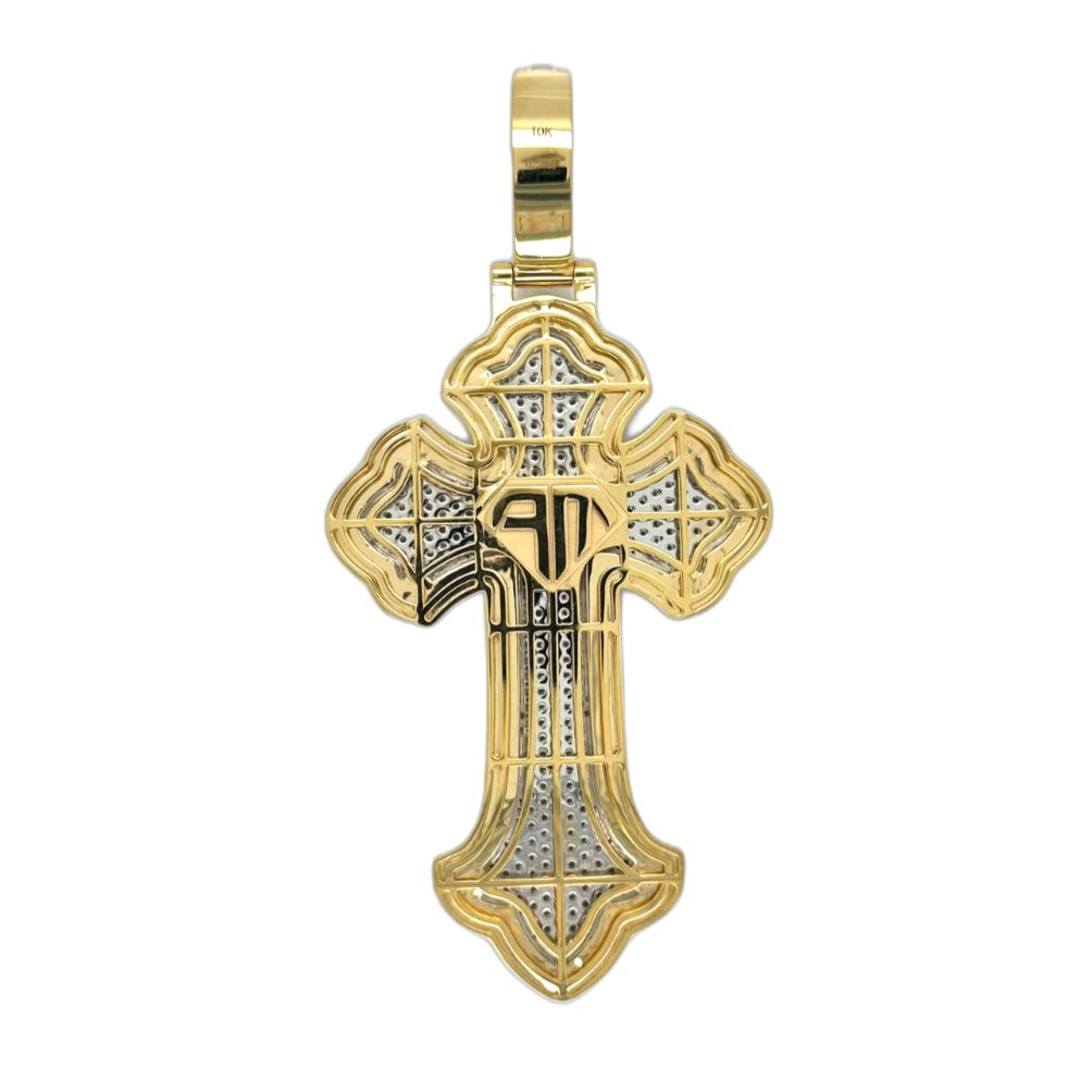 10K Two-Tone Gold Gothic Diamond Cross Pendant 8.41 CT 3.92"