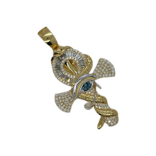 Load image into Gallery viewer, 10K Yellow Gold Snake and Eye of Horus Ankh Diamond Cross Pendant 1.81 CT 2.25&quot;
