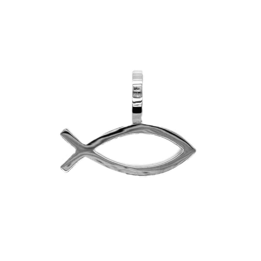 10K White Gold Diamond Ichthys symbol Pendant 1.13 CT 0.95"