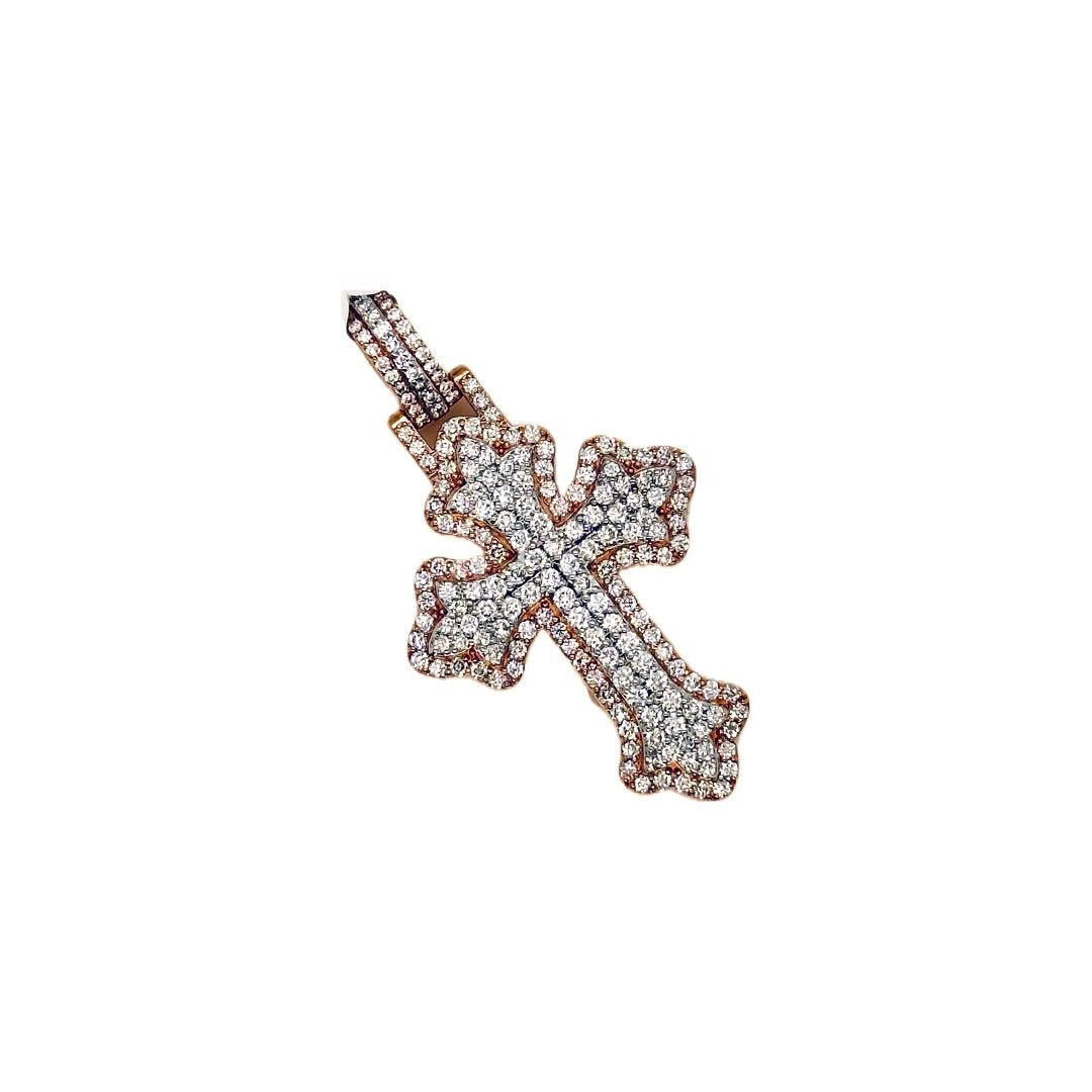 10K Two-Tone Gold Gothic Diamond Cross Pendant 1.58 CT 1.7"