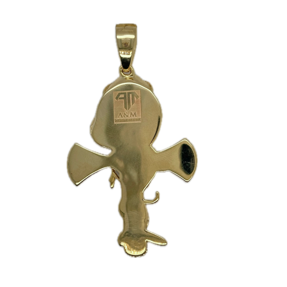 10K Yellow Gold Snake and Eye of Horus Ankh Diamond Cross Pendant 1.81 CT 2.25"