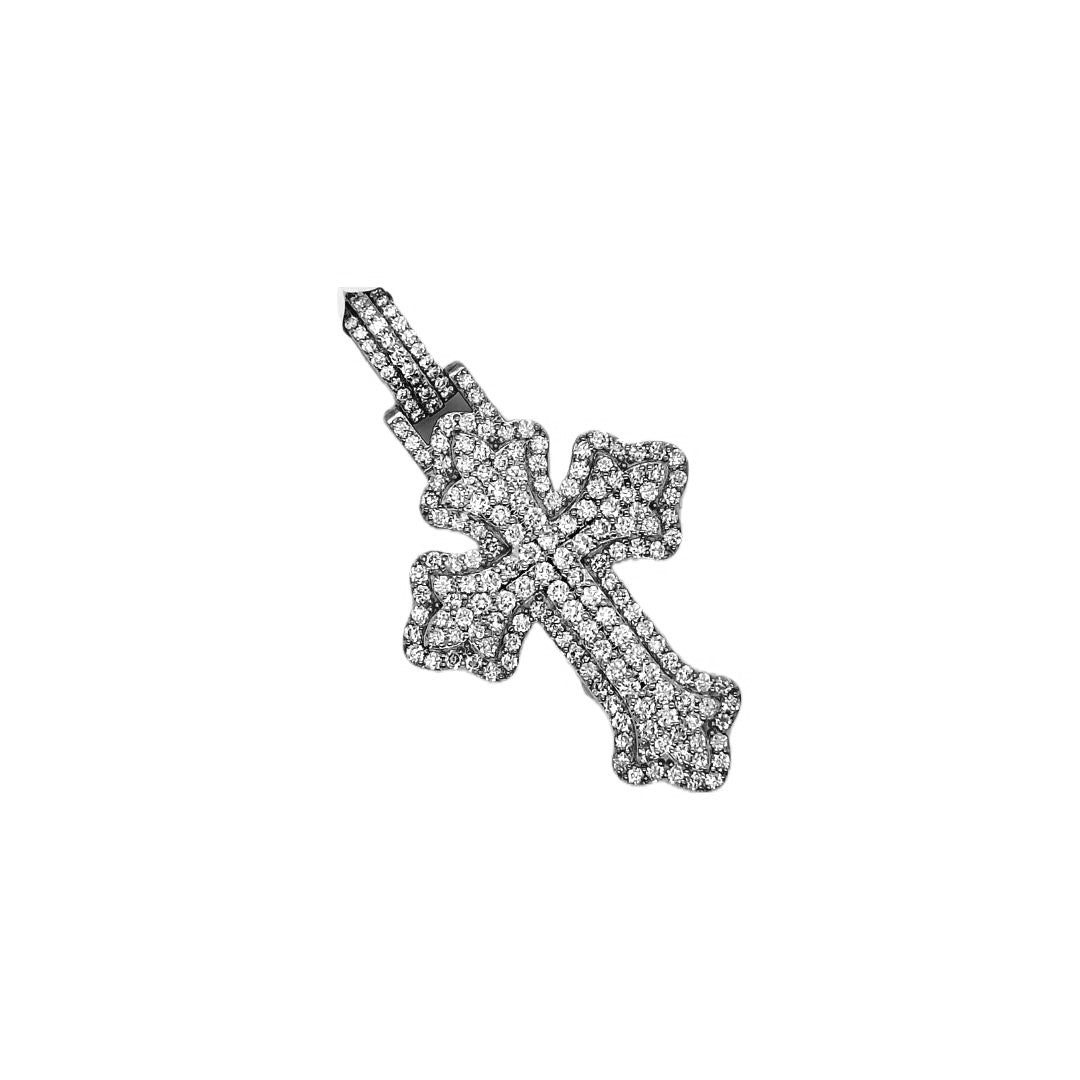 10K White Gold Gothic Diamond Cross Pendant 1.65 CT 1.7"