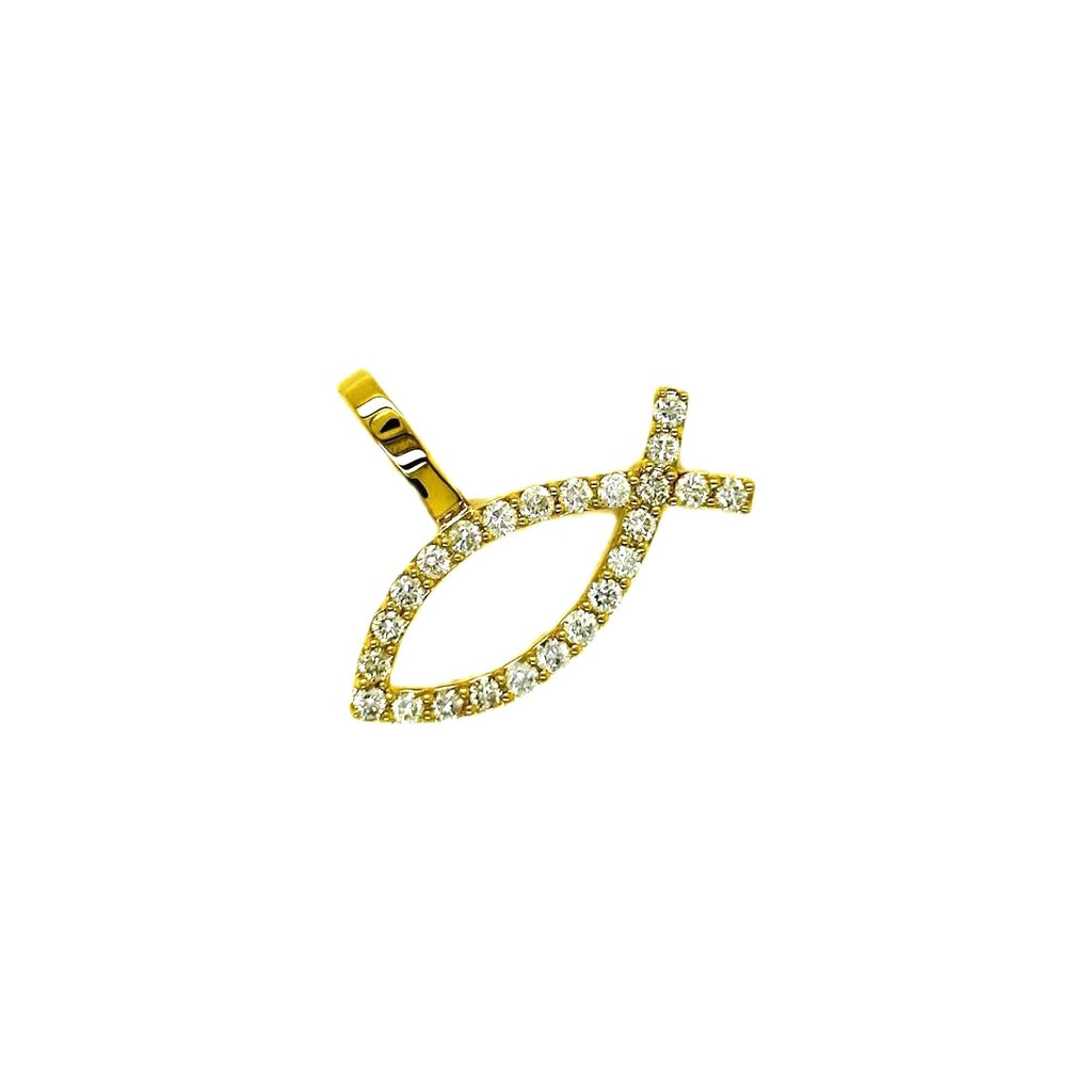 10K Yellow Gold Diamond Ichthys symbol Pendant 1.13 CT 0.95"