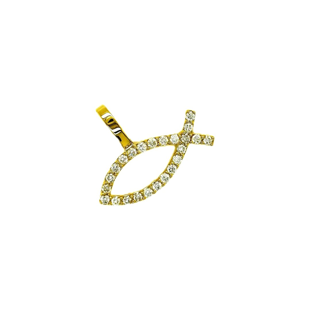 10K Yellow Gold Diamond Ichthys symbol Pendant 1.13 CT 0.95"