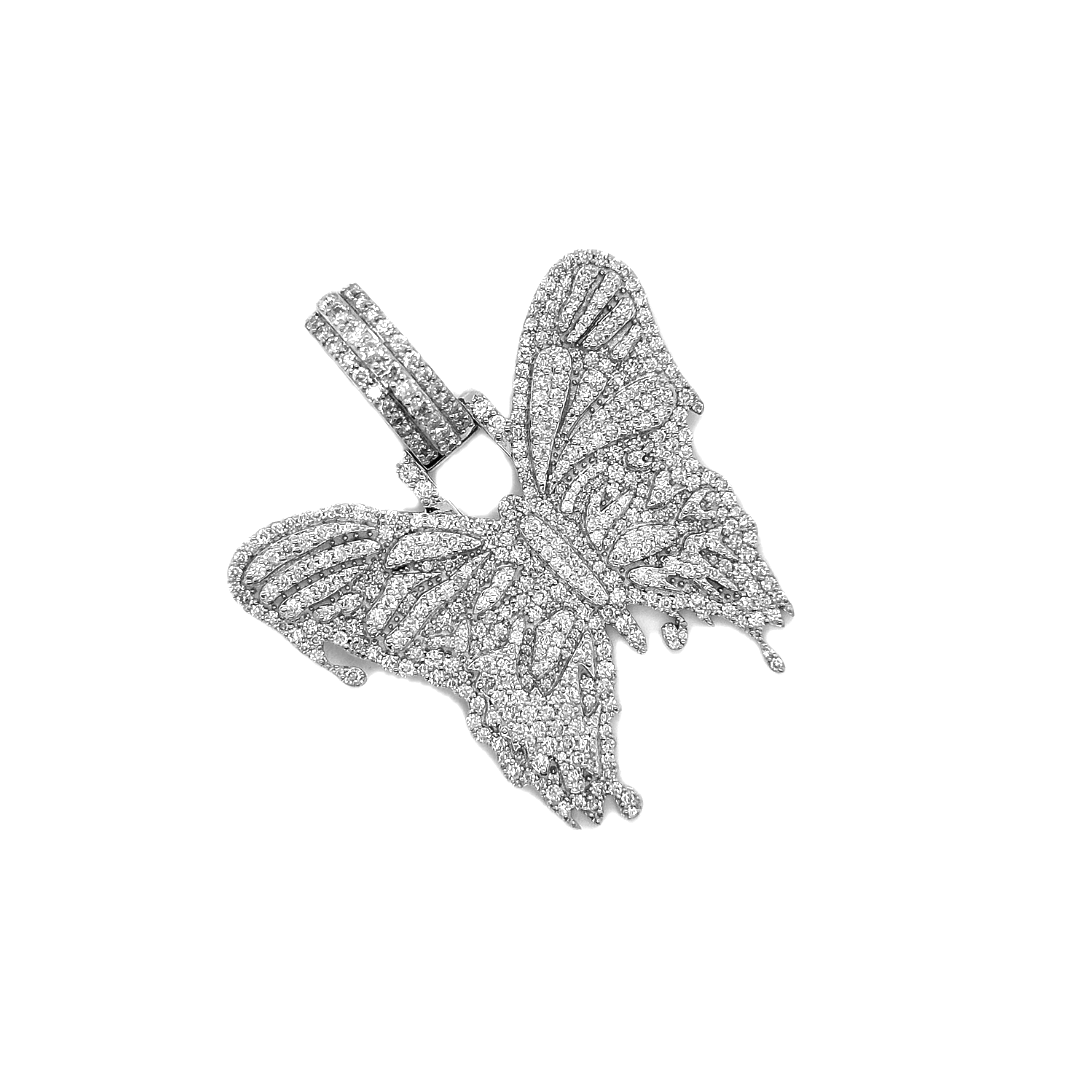 Ladies 10K White Gold Butterfly Diamond Pendant 2.28 CT 1.72"