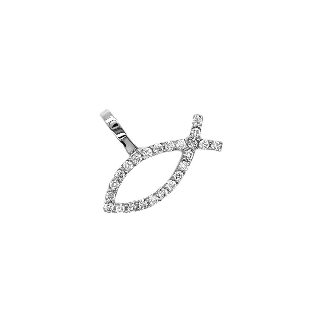 10K White Gold Diamond Ichthys symbol Pendant 1.13 CT 0.95"