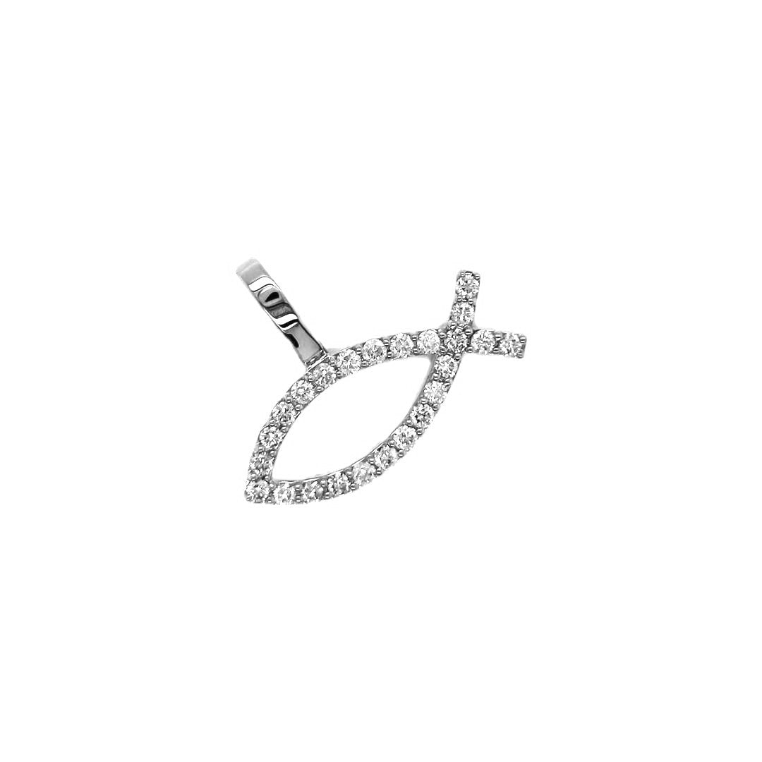 10K White Gold Diamond Ichthys symbol Pendant 1.13 CT 0.95"