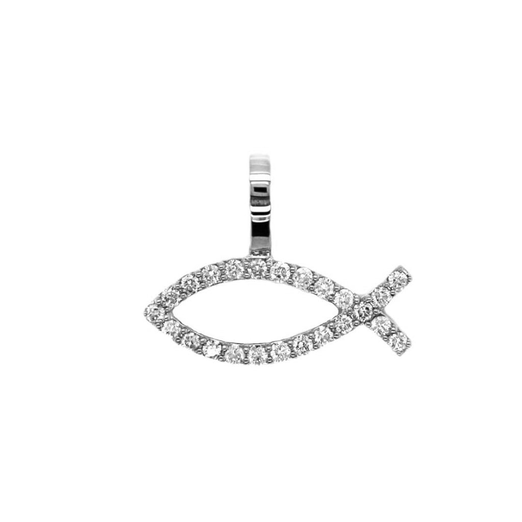 10K White Gold Diamond Ichthys symbol Pendant 1.13 CT 0.95"