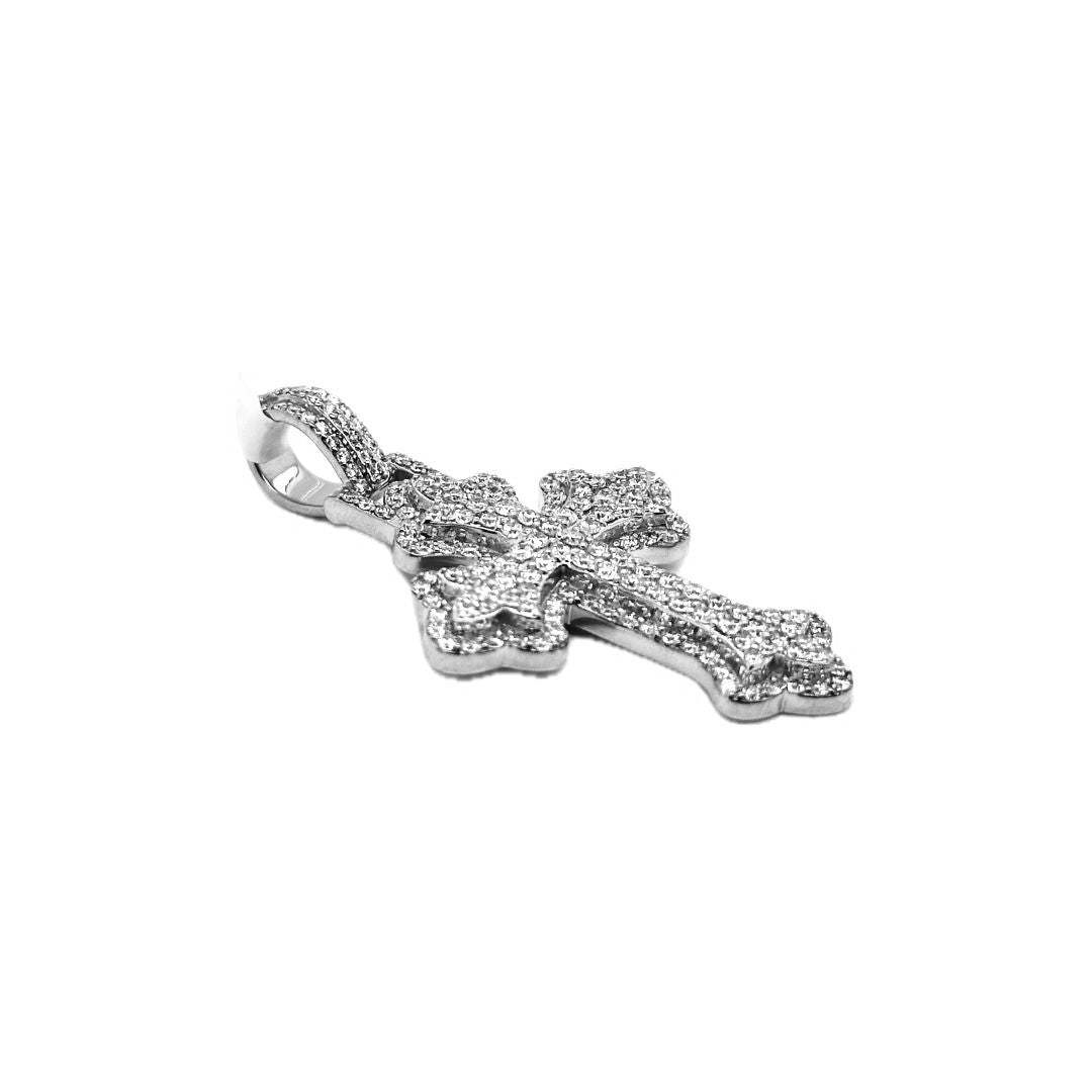 10K White Gold Gothic Diamond Cross Pendant 1.65 CT 1.7"