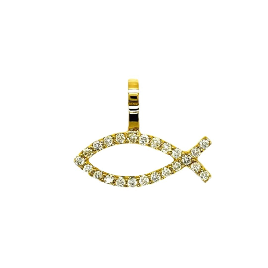 10K Yellow Gold Diamond Ichthys symbol Pendant 1.13 CT 0.95"