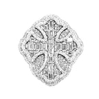 10K White Gold 29MM 3D Gothic Cross Baguette Diamond Ring 7.69 CT