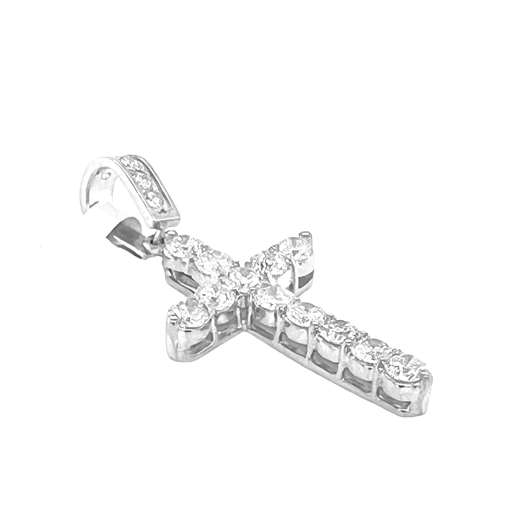 14K White Gold 17 Pointer Tennis Diamond Cross Pendant 2.5 CT 1.75"