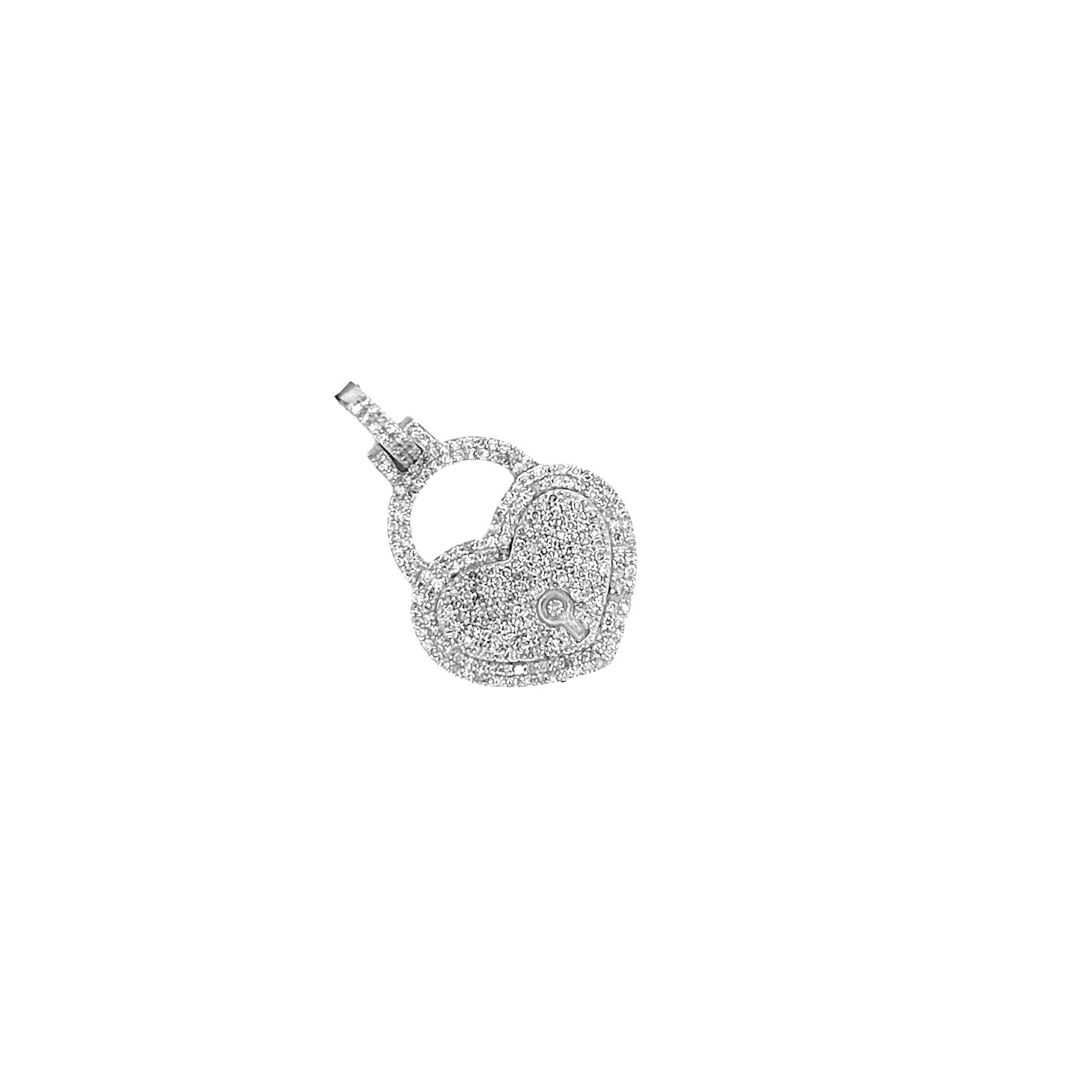 10K White Gold Double Heart Lock Diamond Pendant 0.66 CT 27MM