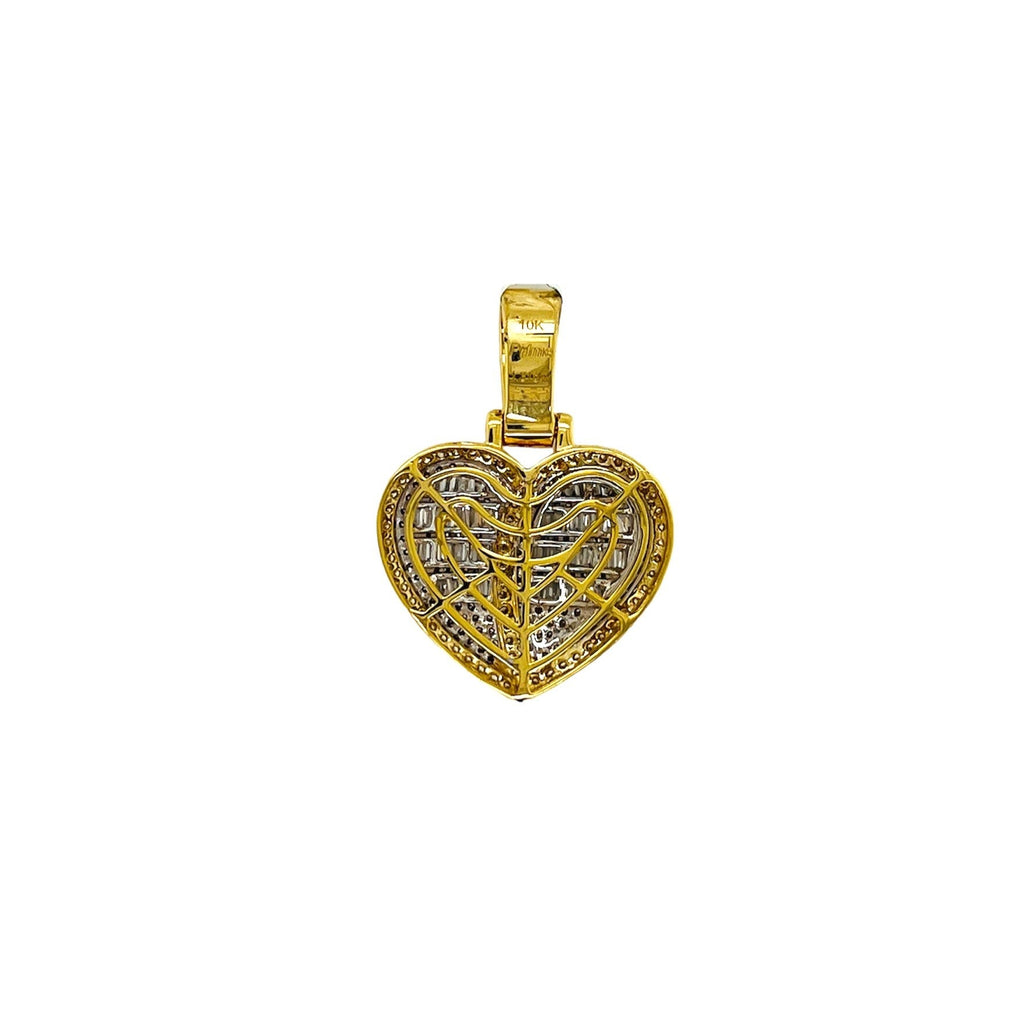 10K Yellow Gold Puffed Heart Baguette Diamond Pendant 1.31 CT 1.2"
