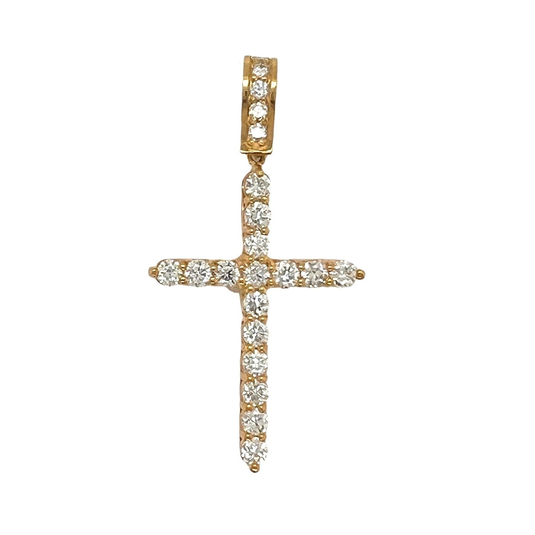 14K Yellow Gold 17 Pointer Tennis Diamond Cross Pendant 3.42 CT 2.25"