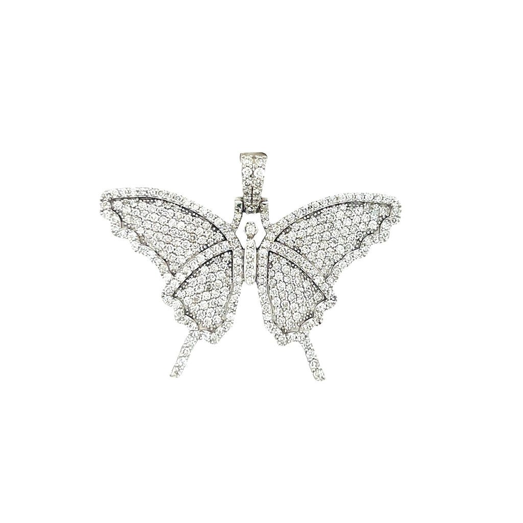 Ladies 10K White Gold Butterfly Diamond Pendant 2.43 CT 1.25"