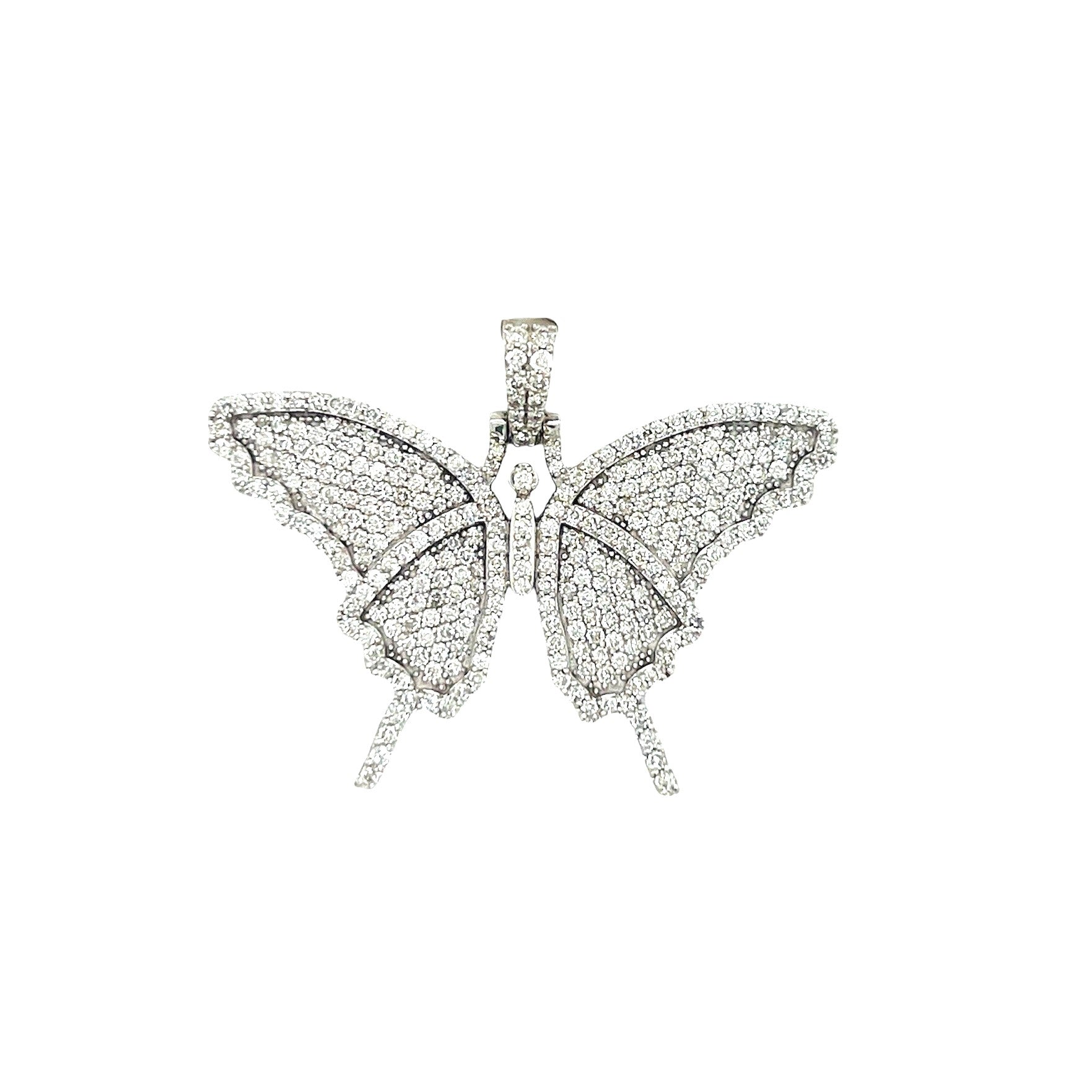 Ladies 10K White Gold Butterfly Diamond Pendant 2.43 CT 1.25"